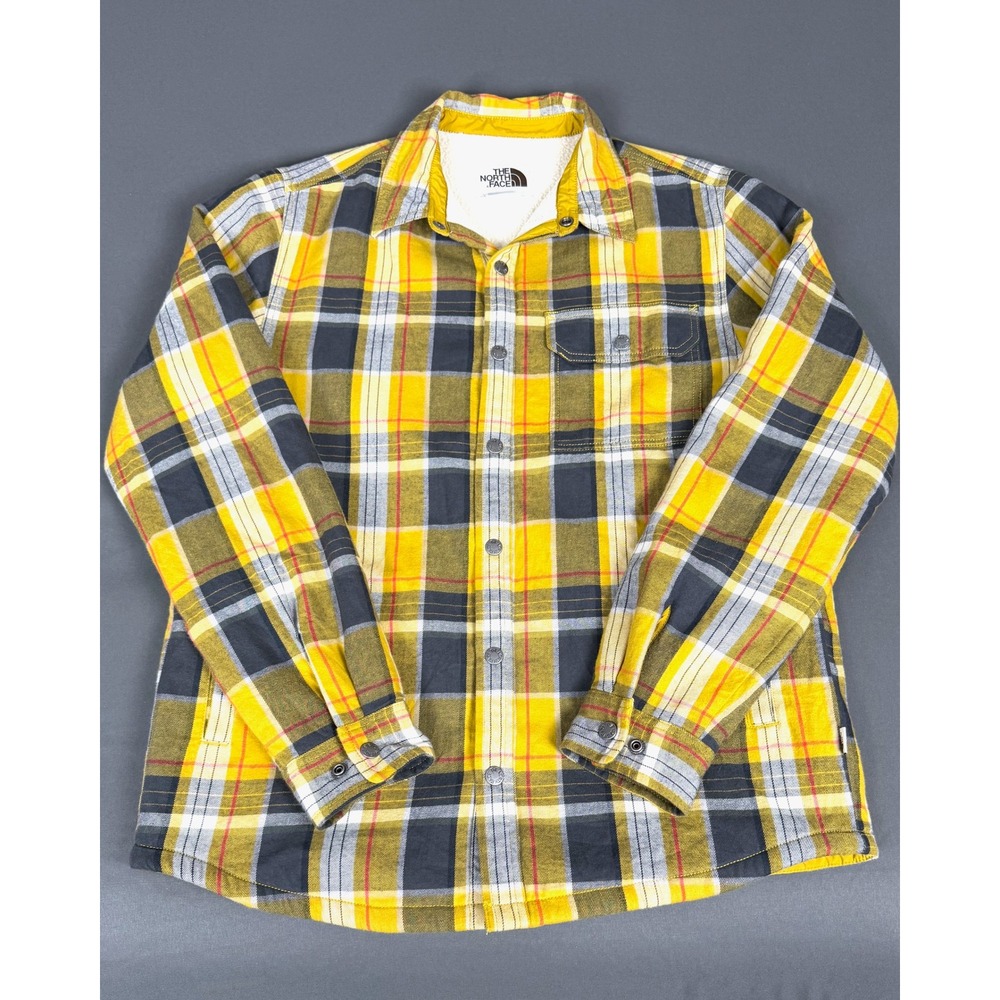 The North Face Campshire Shirt Jacket Mens Size M Yellow Plaid Sherpa Lined